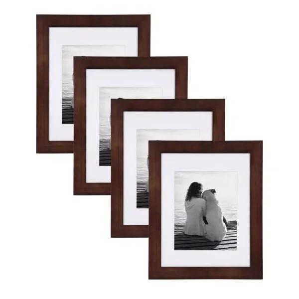 DesignOvation Museum Collection 11x14 Walnut Brown Picture Frame Set, Matted to 8x10, Pack of 4