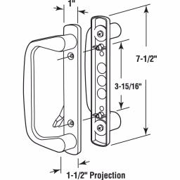 Prime-Line White Diecast Patio Door Handle Set, Non-Keyed Low Profile Sliding Door Pulls thumbnail 2