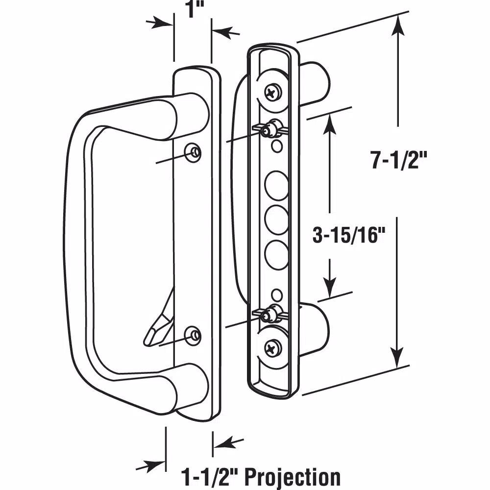 Prime-Line White Diecast Patio Door Handle Set, Non-Keyed Low Profile Sliding Door Pulls