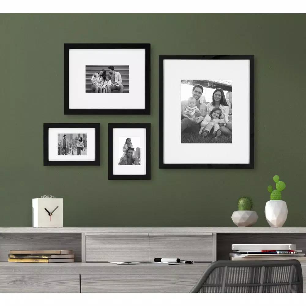 DesignOvation Gallery 13 x 16 in. Black Wood Picture Frame with White Mat for 8 x 10 in. Photos