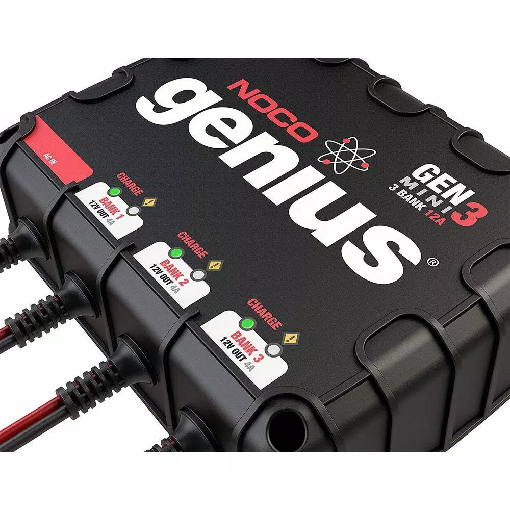 NOCO Genius GENM3 12 Amp 3-Bank On-Board Battery Charger for 12V Marine & Deep-Cycle Batteries