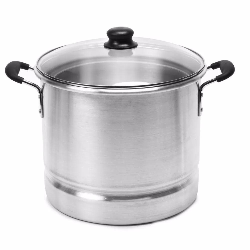 IMUSA 20 Qt. Aluminum Stovetop Steamer Set with Tempered Glass Lid