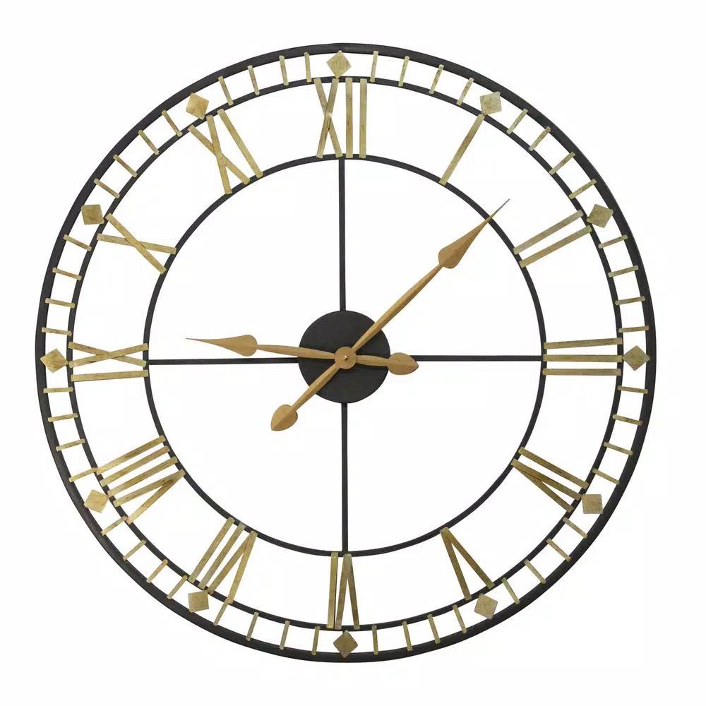 Stratton Home Decor Austin 31.5" Oversized Industrial Wall Clock - Black and Gold