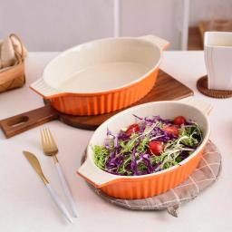 MALACASA 2-Piece Orange Oval Porcelain Bakeware Set, 12.75 in. and 14.5 in. Ceramic Baking Pans thumbnail 3
