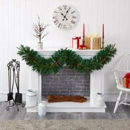 Nearly Natural 6 ft. Pre-lit Mixed Pine Artificial Christmas Garland with LED Lights, Berries and Pinecones thumbnail 4