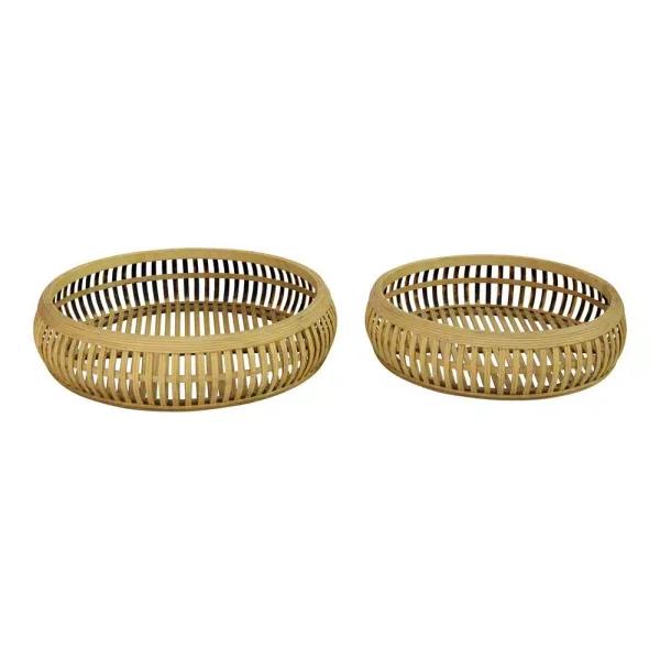 Stratton Home Decor Rattan Trays, Set of 2, Brown Bamboo Decorative Serving Trays
