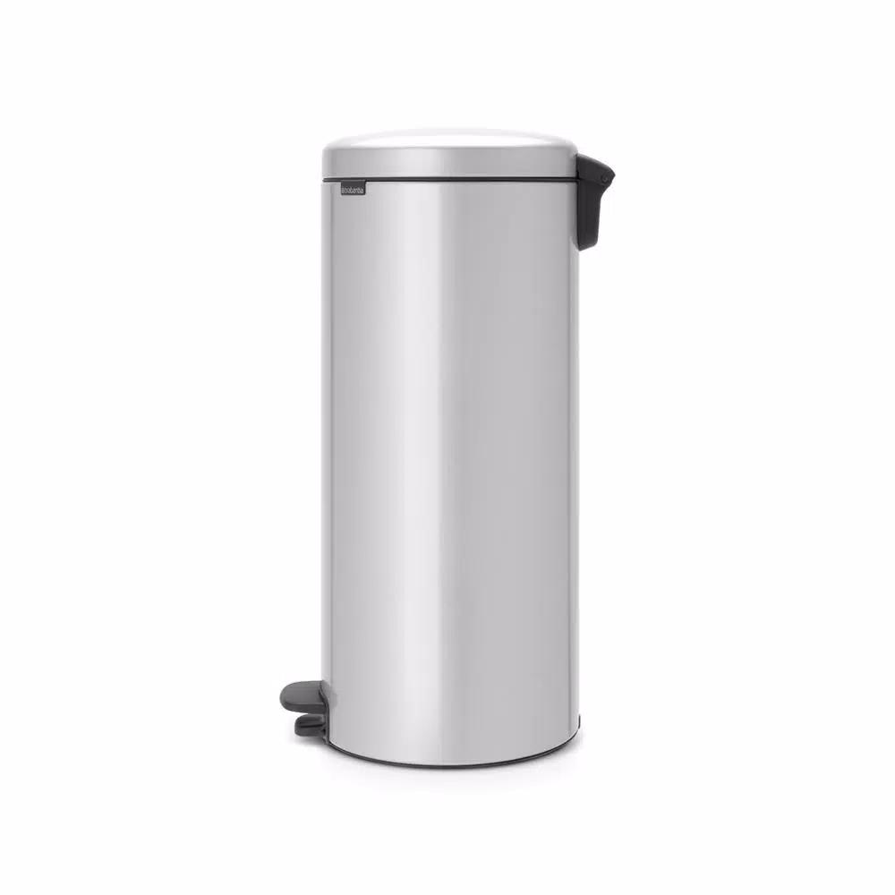 Brabantia 8 Gal. Metallic Gray Steel Step-On Trash Can with Soft-Close Lid