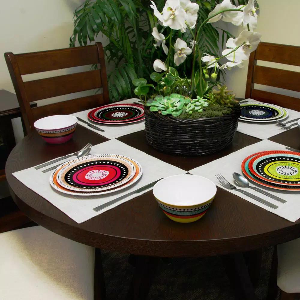 Gibson Almira 12-Piece Multicolor Melamine Outdoor Dinnerware Set, Service for 4