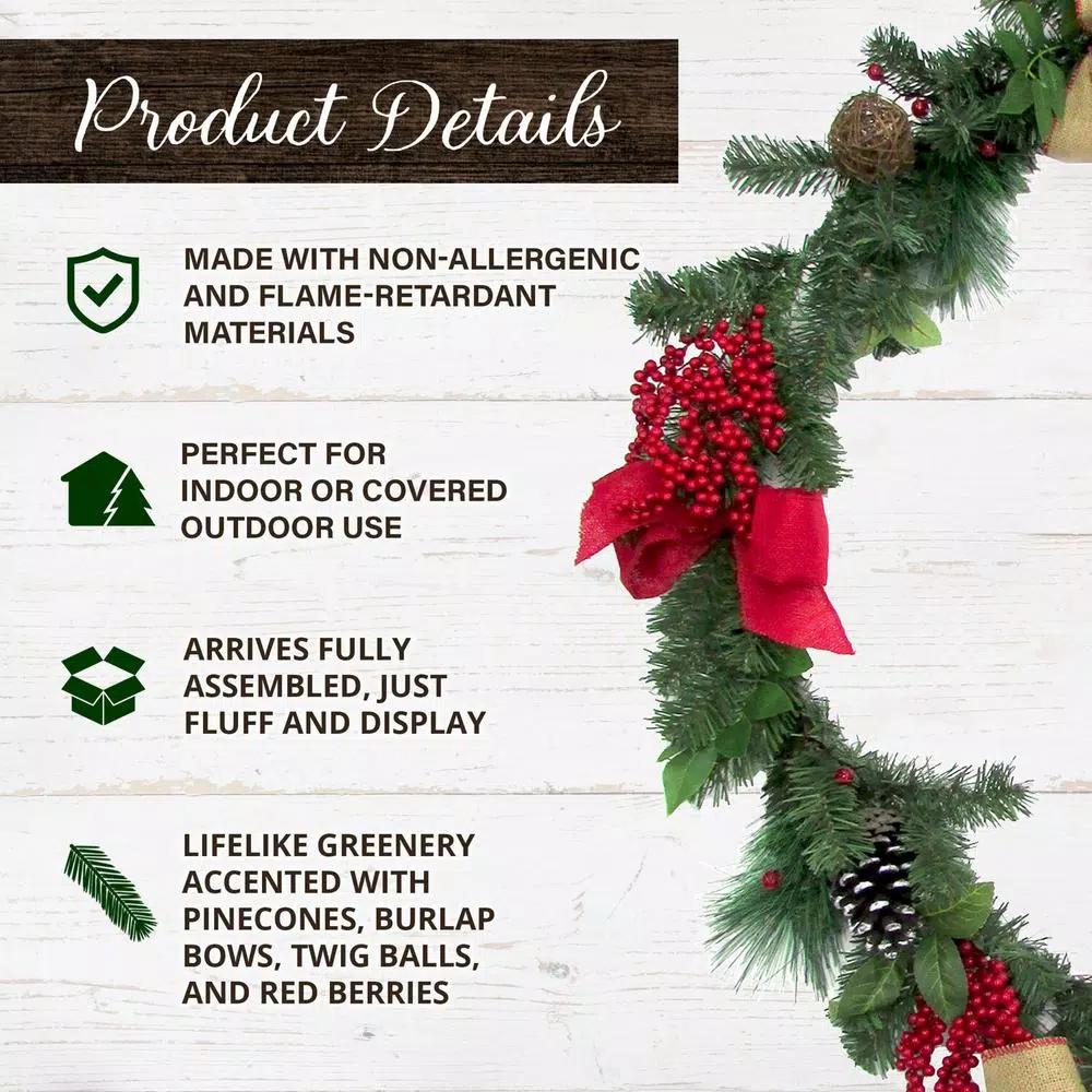 Fraser Hill Farm 24 in. Artificial Christmas Wreath and 9 ft. Garland Set with Red Truck, Berries, and Pinecones