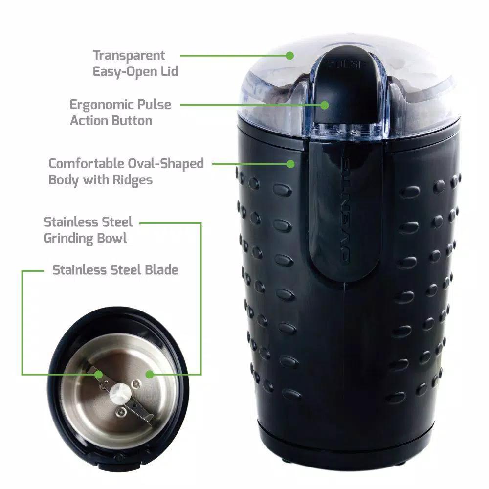 Ovente 150W Electric Coffee Grinder, Stainless Steel Blades, 2.5 oz Capacity, Black