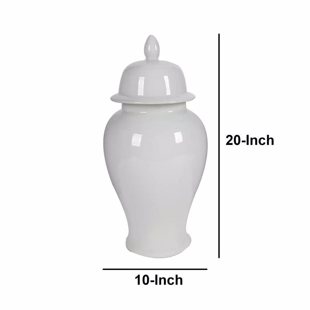 Benjara Large Decorative White Porcelain Ginger Jar with Lid