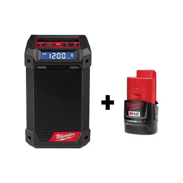 Milwaukee M12 12V Lithium-Ion Cordless Bluetooth/AM/FM Jobsite Radio with Charger and 2.0Ah Battery