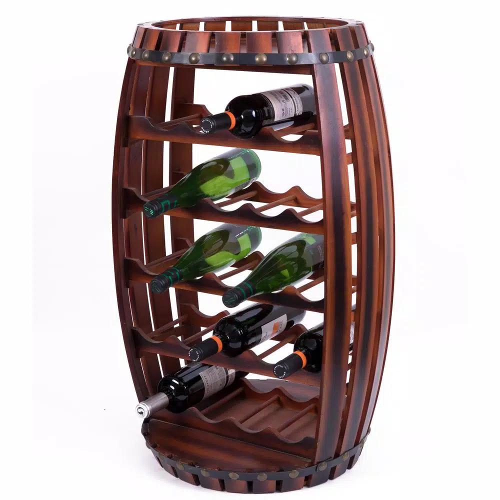 Vintiquewise Rustic Barrel Shaped Wooden Wine Rack - Holds 23 Bottles