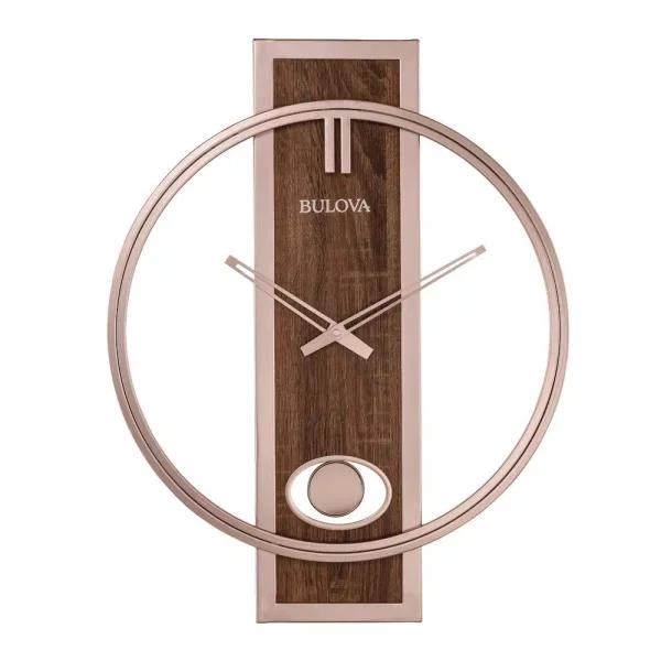 Bulova Phoenix 24 in. x 19 in. Contemporary Wall Clock with Walnut Center and Slow Swing Pendulum