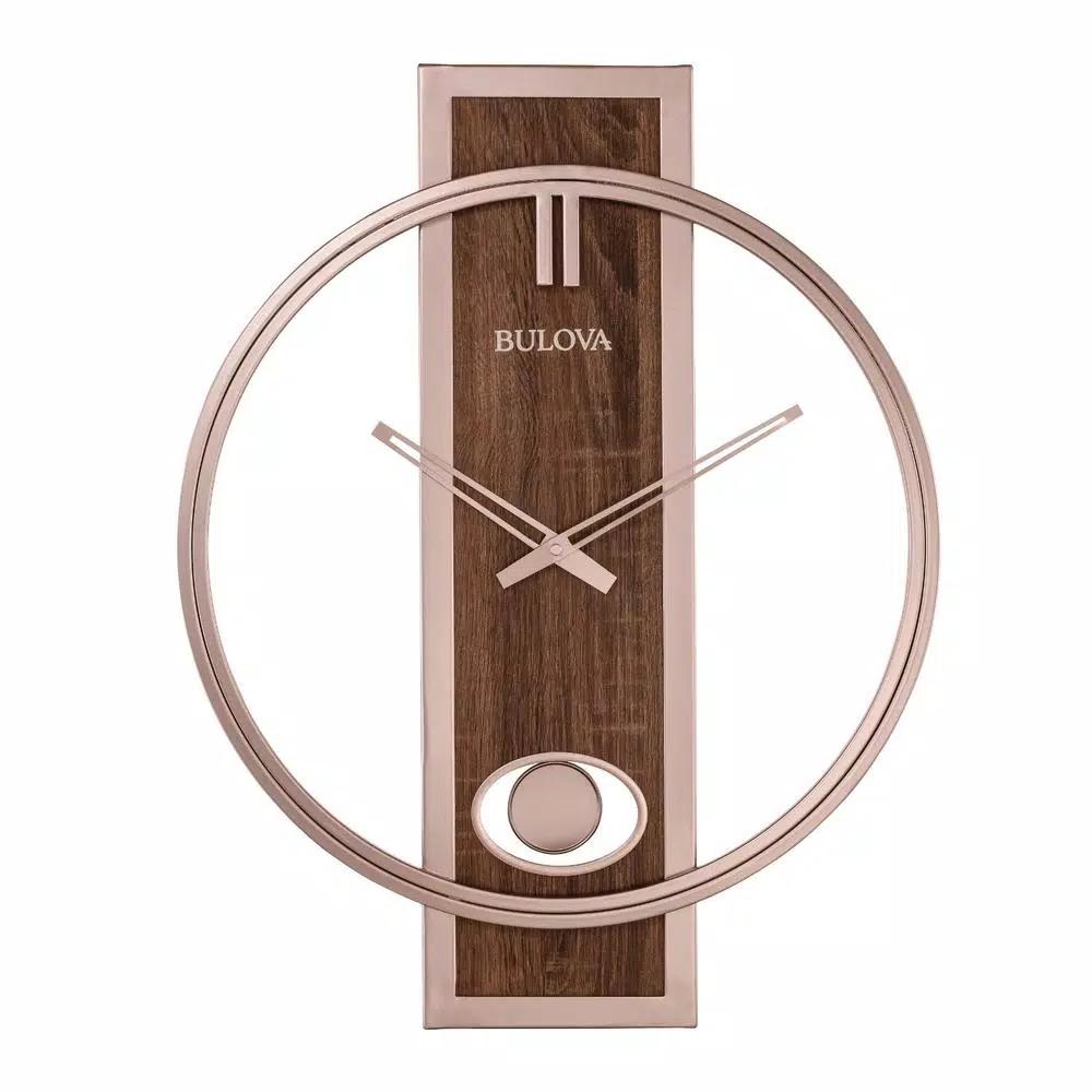 Bulova Phoenix 24 in. x 19 in. Contemporary Wall Clock with Walnut Center and Slow Swing Pendulum