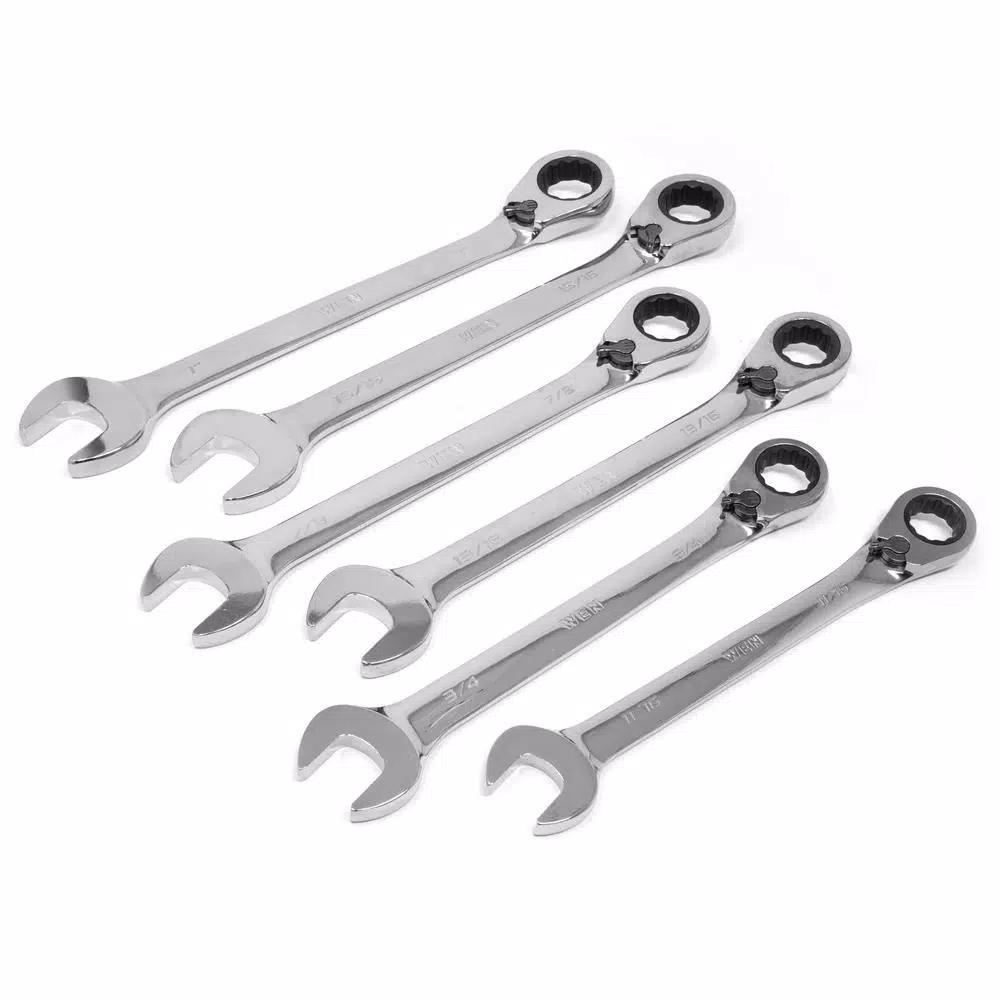 WEN 13-Piece SAE Reversible Ratcheting Combination Wrench Set with Storage Rack