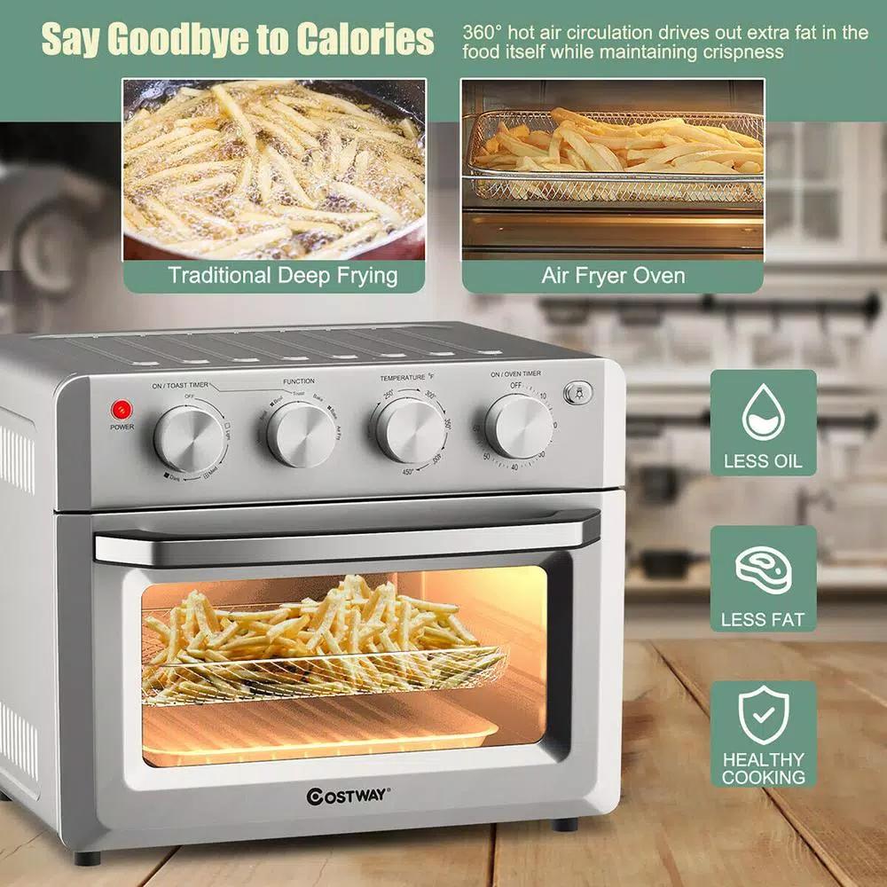 Costway 19 Qt. Silver Air Fryer Toaster Oven with Dehydrate and 7-in-1 Functions