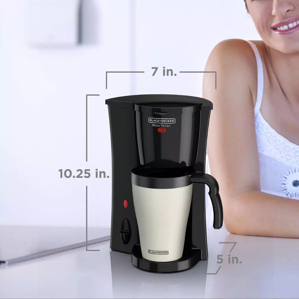 BLACK+DECKER Brew'n Go Single Serve Coffee Maker with 15 oz. Thermal Travel Mug, Black