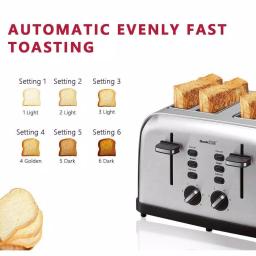 Boyel Living 1500W 4-Slice Wide Slot Toaster with Dual Independent Control Panels, Silver thumbnail 7