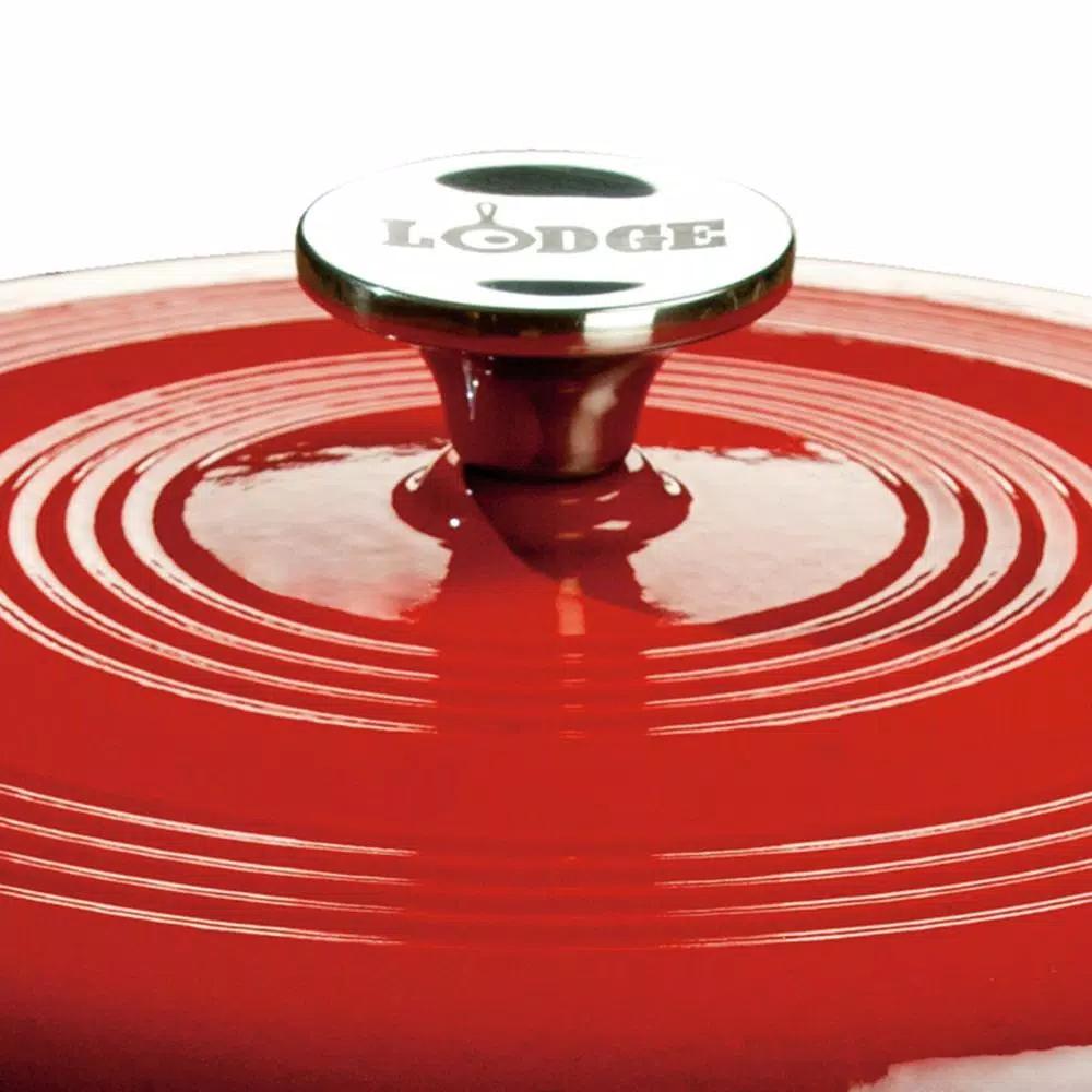 Lodge 7.5 Qt. Round Enameled Cast Iron Dutch Oven with Lid, Red