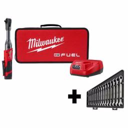 Milwaukee M12 FUEL 12V Cordless 3/8 in. Extended Reach Ratchet Kit with Metric Ratcheting Wrench Set thumbnail 1