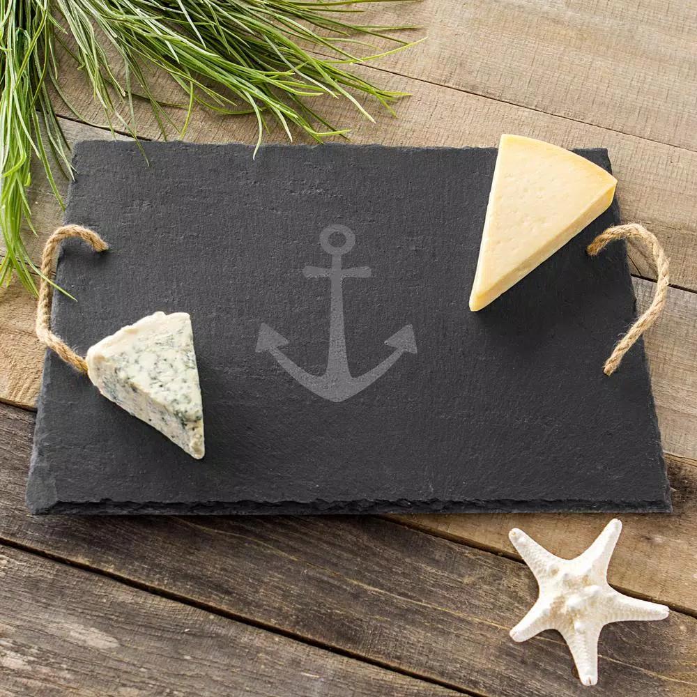 Cathy's Concepts Anchor Slate Serving Tray with Hemp Handles and Soapstone Chalk