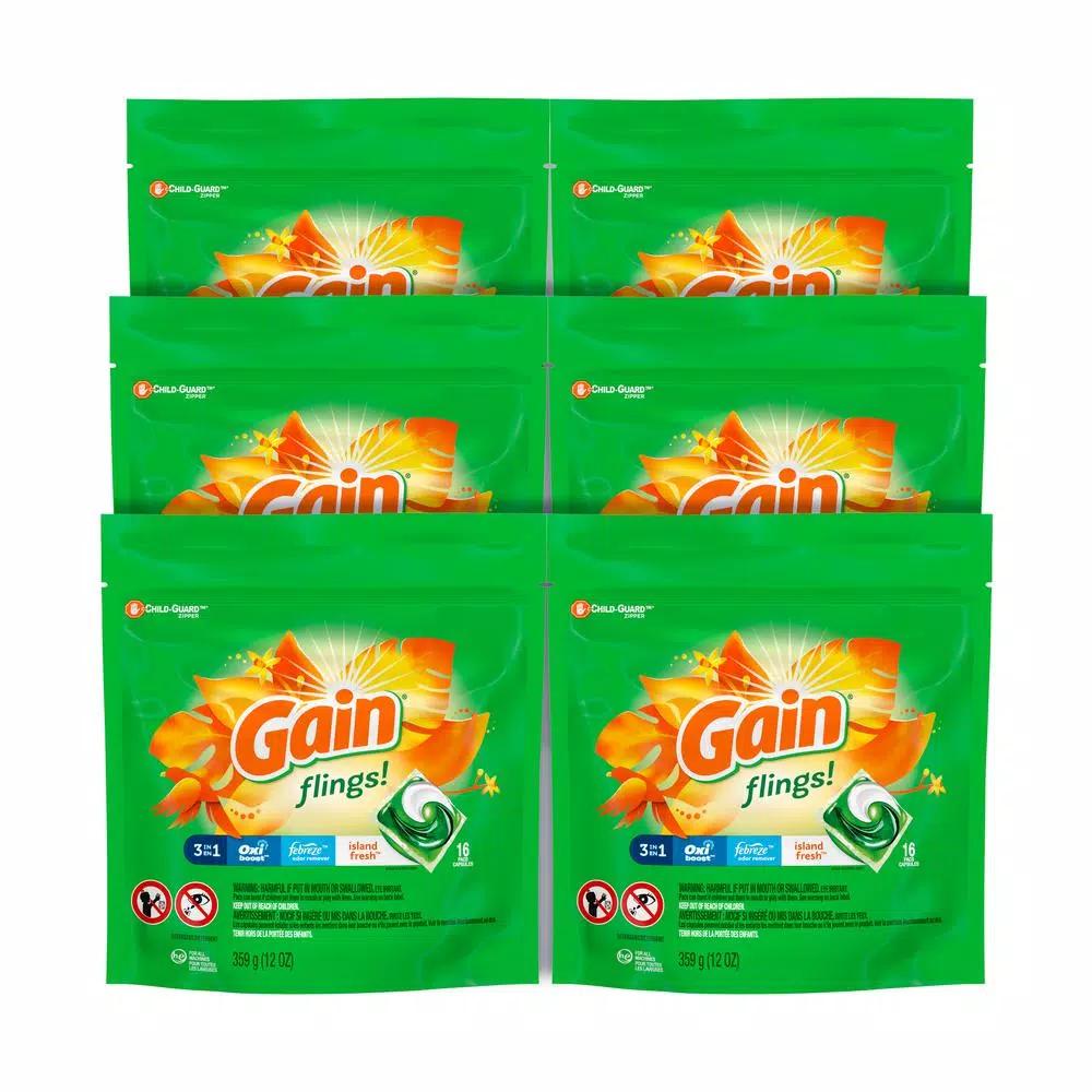 Gain Flings Island Fresh Scent Laundry Detergent Pods, 16-Count (6-Pack)