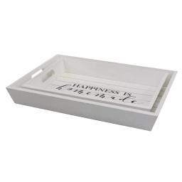 Stonebriar Collection Stonebriar Rustic Worn White Wooden Serving Tray Set of 2 - Happiness is Homemade thumbnail 2