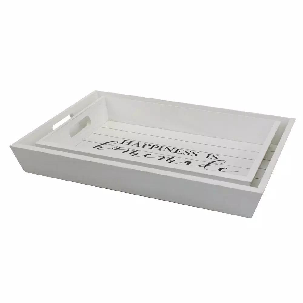 Stonebriar Collection Stonebriar Rustic Worn White Wooden Serving Tray Set of 2 - Happiness is Homemade