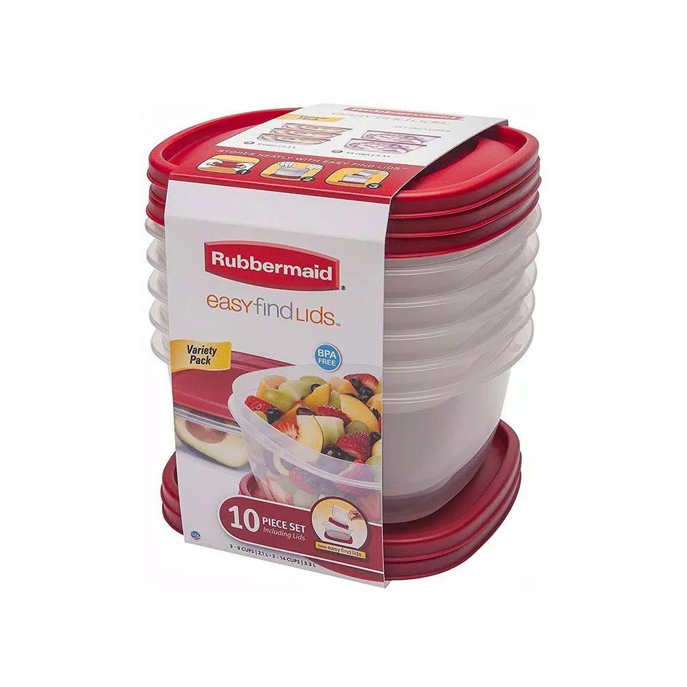 Rubbermaid Easy Find Lids 10-Piece Food Storage Container Set, Red/Clear