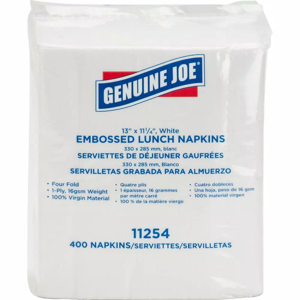 Genuine Joe White Embossed 1-Ply Lunch Napkins, 400 Count