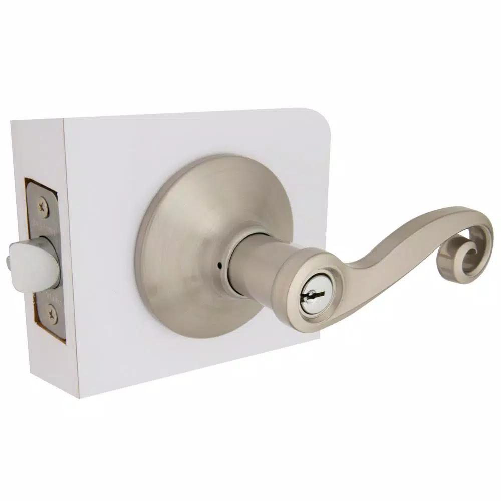 Defiant Scroll Keyed Entry Door Lever, Satin Nickel