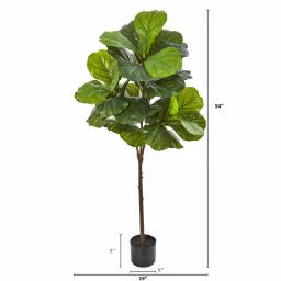Nearly Natural 54 in. Fiddle Leaf Artificial Tree with Real Touch Leaves and Black Stone Planter thumbnail 2