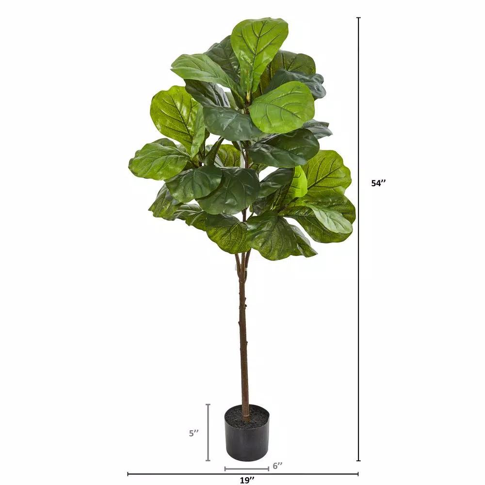 Nearly Natural 54 in. Fiddle Leaf Artificial Tree with Real Touch Leaves and Black Stone Planter