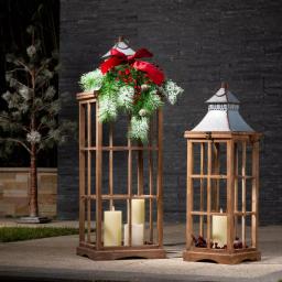 Glitzhome Brown Christmas Farmhouse Wood and Metal Lantern Set of 2 thumbnail 1