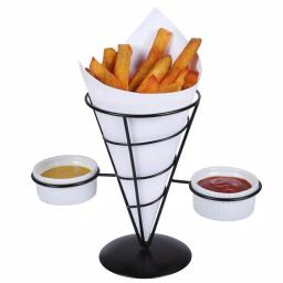 Creative Home Black Iron Wire French Fry Holder Set with 2 Ceramic Ramekins for Dipping Sauce thumbnail 5