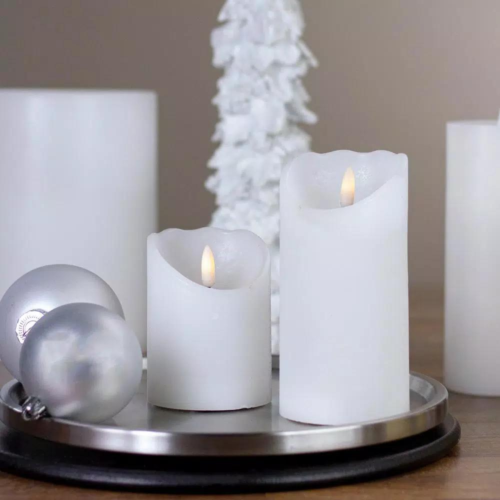 Northlight 6 in. White Flameless Battery Operated Pillar Christmas Decor Candle with 3D Flickering Light
