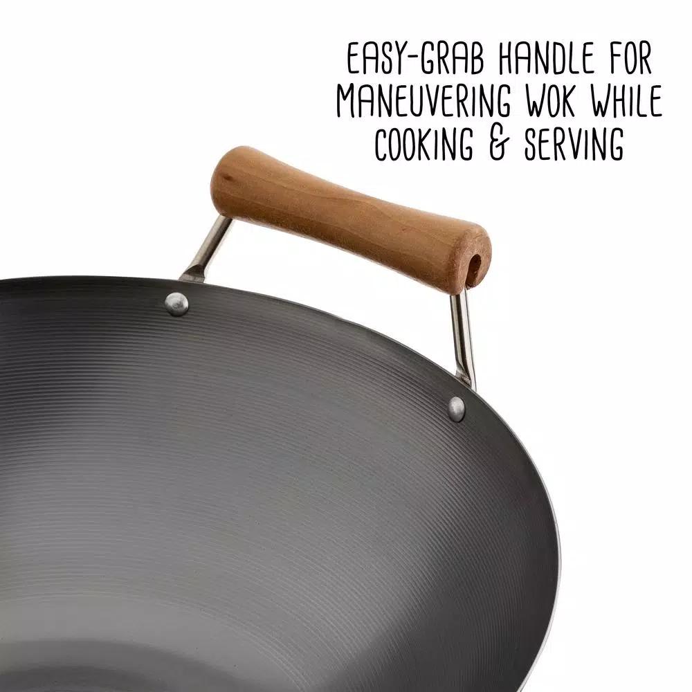 Honey-Can-Do Joyce Chen 14 in. Carbon Steel Wok with Removable Birchwood Handle