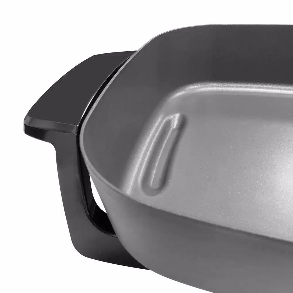 West Bend 12 in. Gray Square Electric Skillet with Grease Channel and Tilt Leg