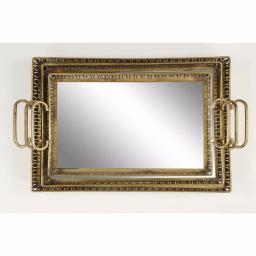 LITTON LANE Set of 3 Large Rectangular Metallic Gold Mirror Vanity Trays with Pierced Metal Designs thumbnail 4