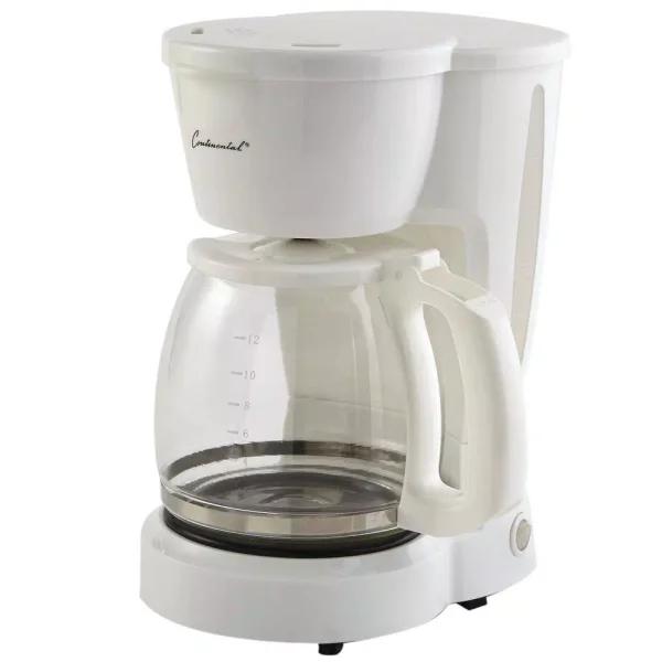 Continental 12-Cup Drip Coffee Maker with Permanent Filter and Pause-and-Serve Function, White