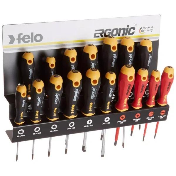 Felo Ergonic 17-Piece Screwdriver Set with Steel Wall-Hanging Rack