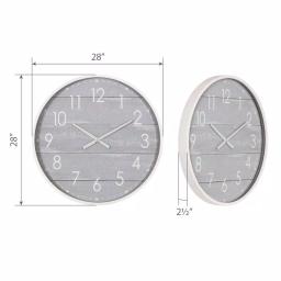 Pinnacle 28 in. Gray Washed Wood Plank Round Wall Clock - Rustic Farmhouse Decor thumbnail 4