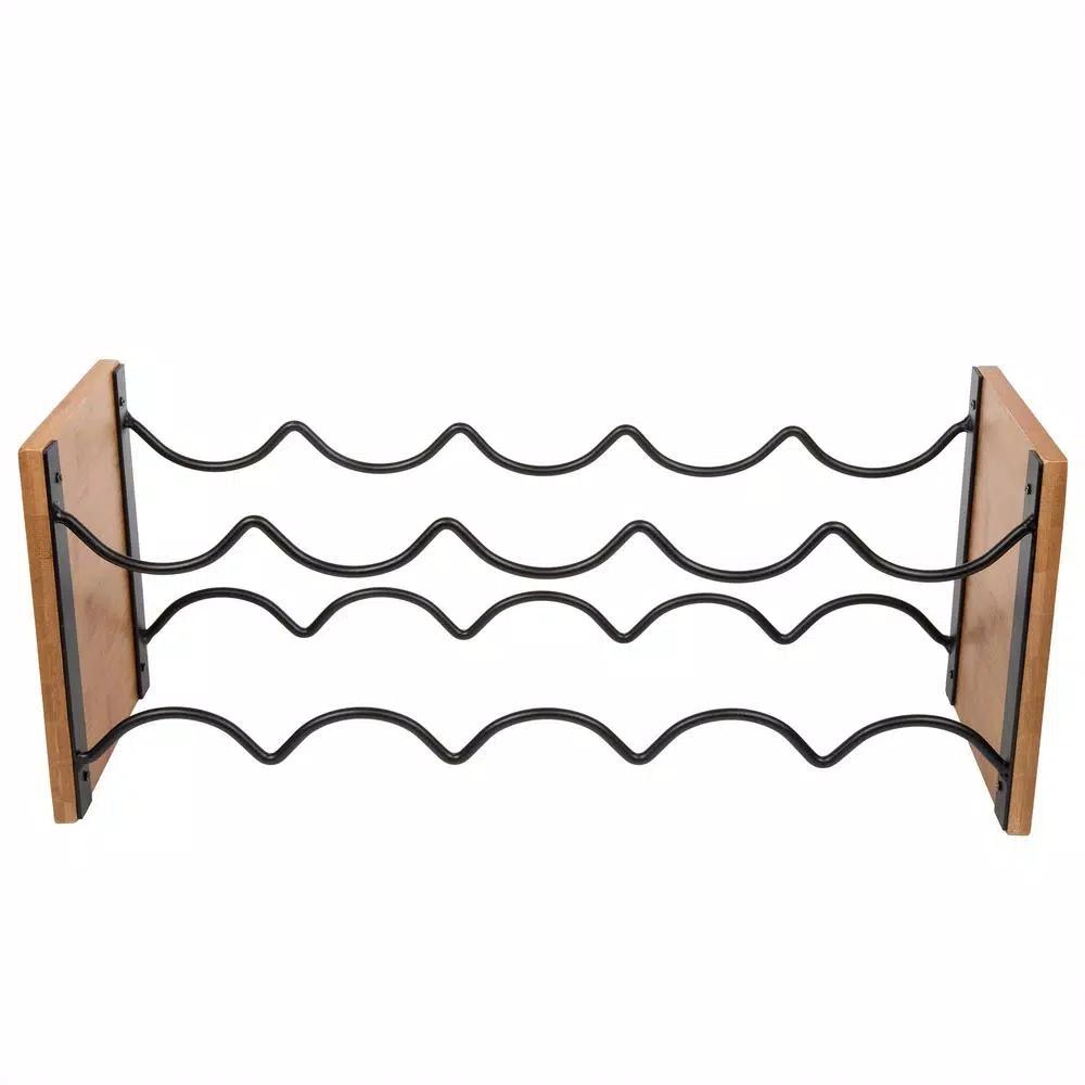Creative Home Acacia Wood and Black Iron Wine Rack - 9 Bottle Capacity Tabletop Wine Holder