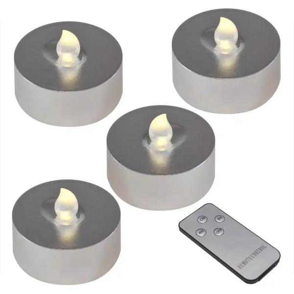 LUMABASE Silver Extra Large LED Tea Light Candles with Remote Control and Dual Timers, 4-Count