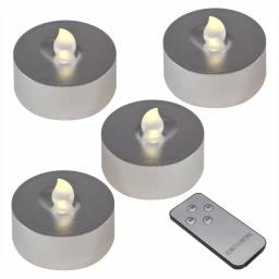 LUMABASE Silver Extra Large LED Tea Light Candles with Remote Control and Dual Timers, 4-Count thumbnail 1