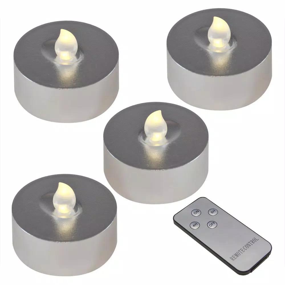 LUMABASE Silver Extra Large LED Tea Light Candles with Remote Control and Dual Timers, 4-Count