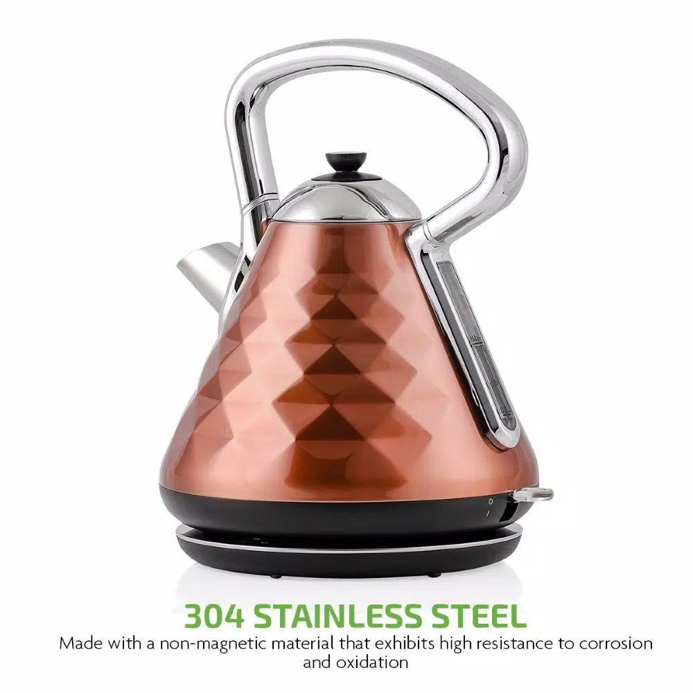 Ovente Cleo Collection 1.7L Copper Electric Kettle, 1500W Stainless Steel Tea Kettle with Auto Shut-Off