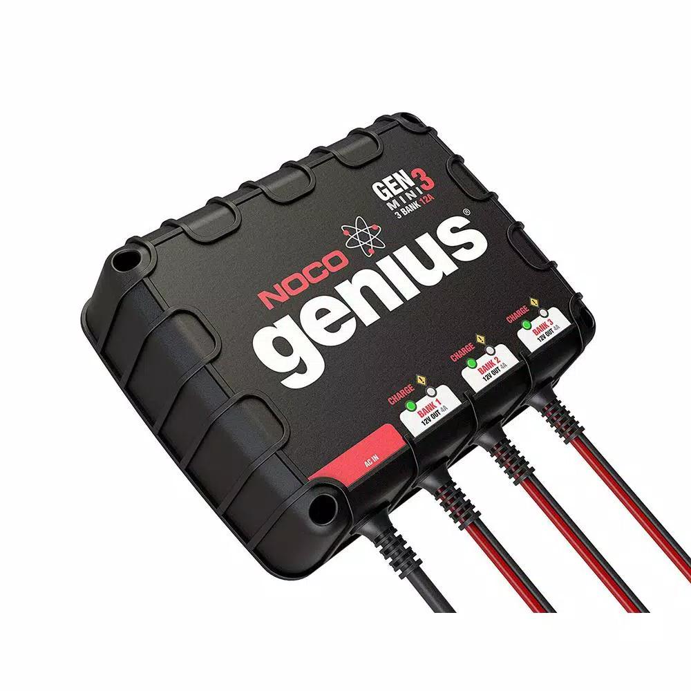 NOCO Genius GENM3 12 Amp 3-Bank On-Board Battery Charger for 12V Marine & Deep-Cycle Batteries