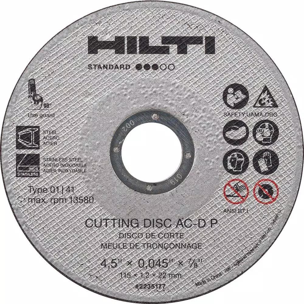 Hilti 4.5 in. x 0.045 in. Abrasive Cutting Disc, P Type 1 Flat Thin Wheels (25-Pack)